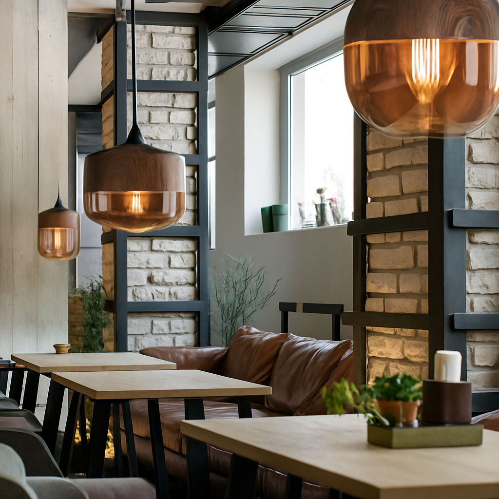 Sospensione in legno e vetro Loft Retro