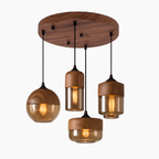 Sospensione in legno e vetro Loft Retro