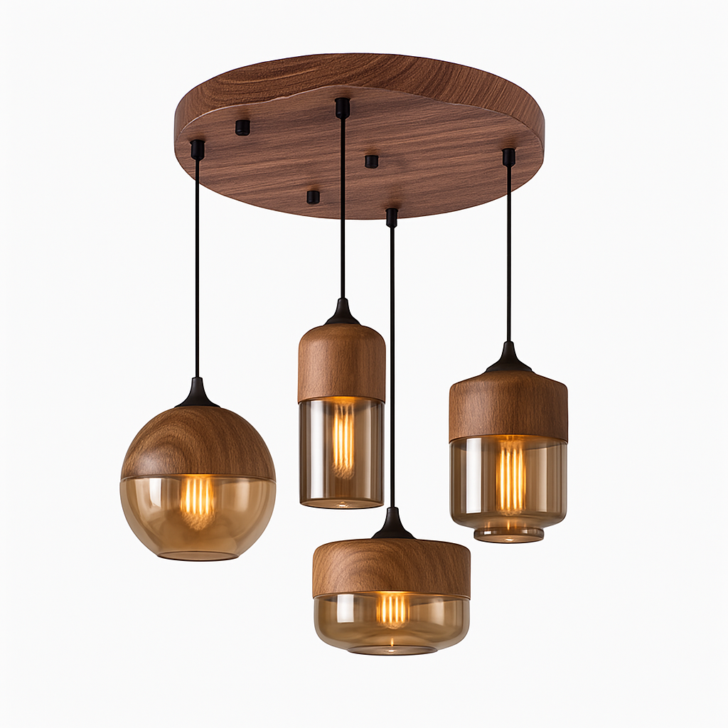 Sospensione in legno e vetro Loft Retro