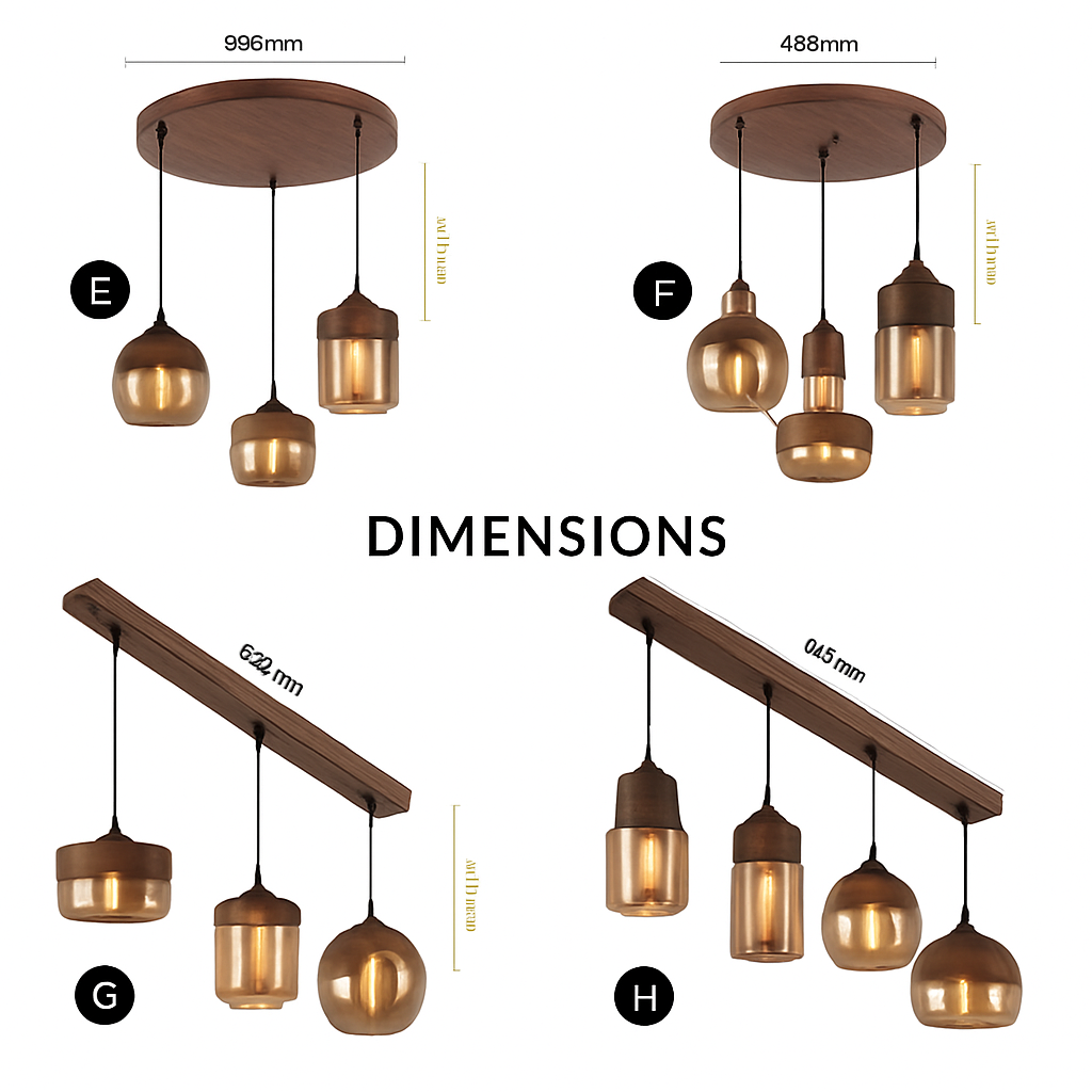 Sospensione in legno e vetro Loft Retro