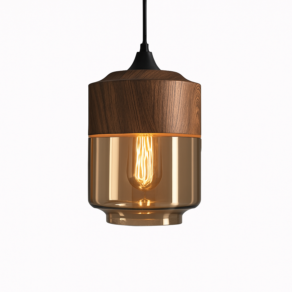 Sospensione in legno e vetro Loft Retro