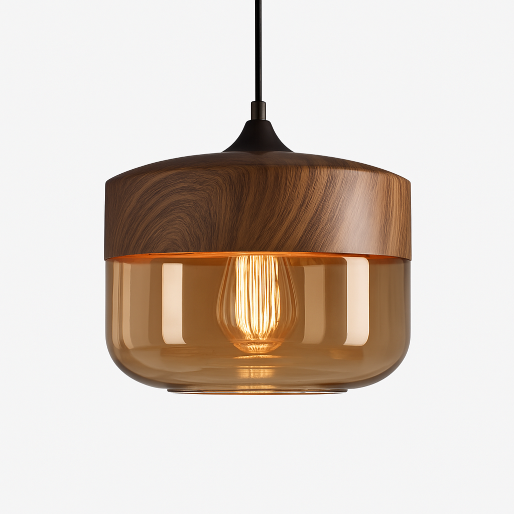 Sospensione in legno e vetro Loft Retro