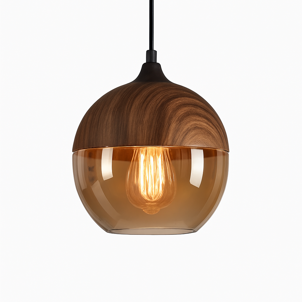 Sospensione in legno e vetro Loft Retro