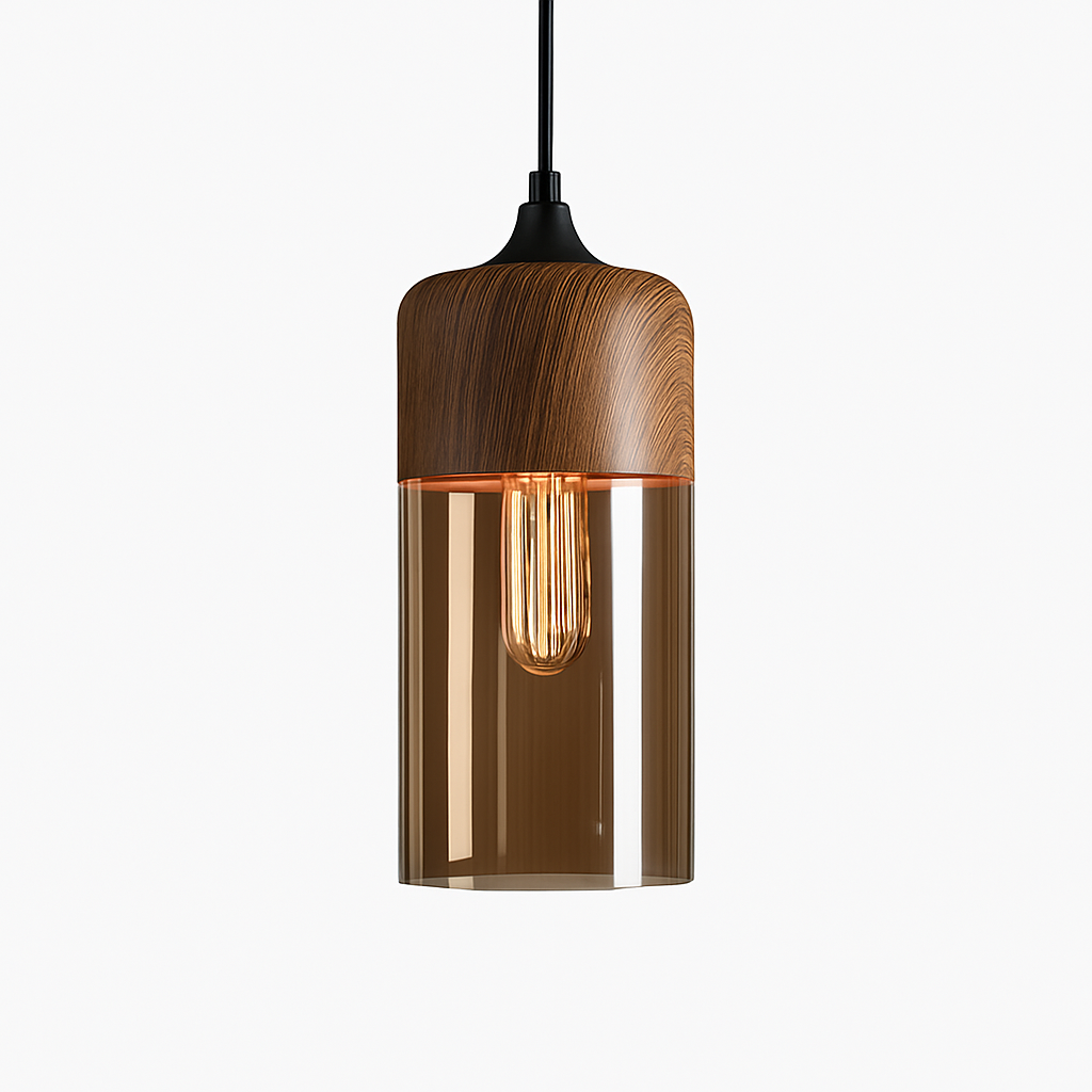 Sospensione in legno e vetro Loft Retro