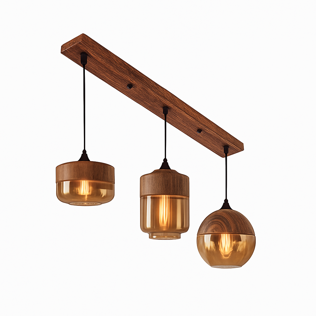 Sospensione in legno e vetro Loft Retro