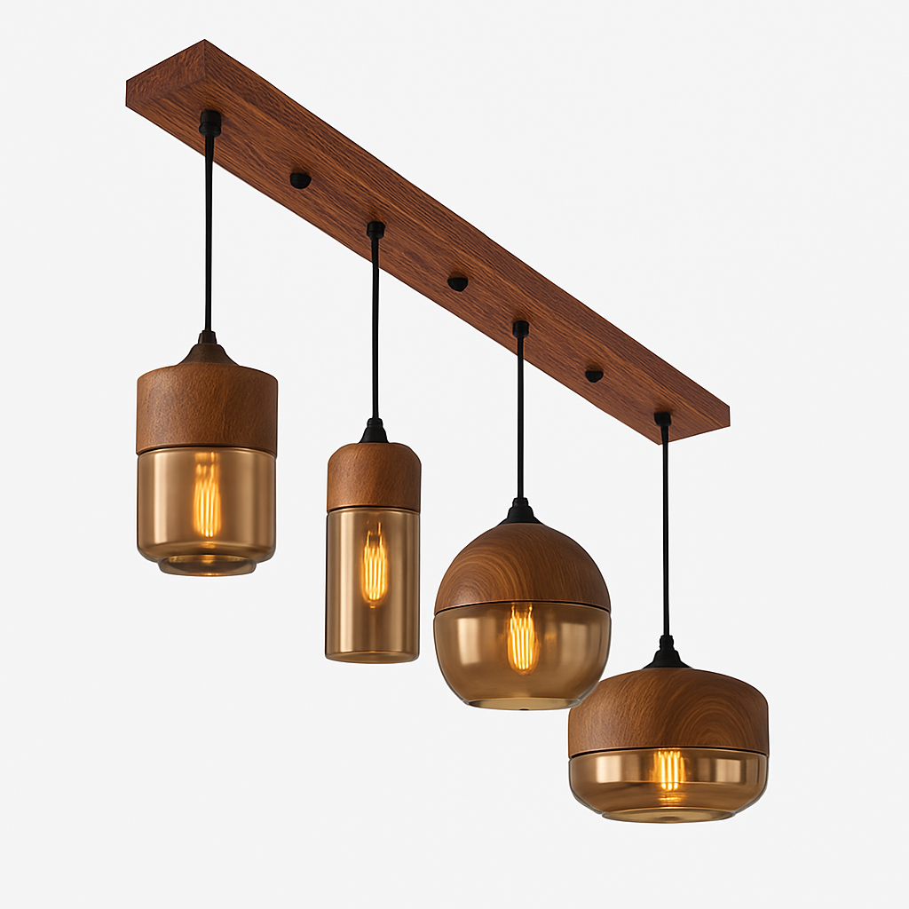 Sospensione in legno e vetro Loft Retro
