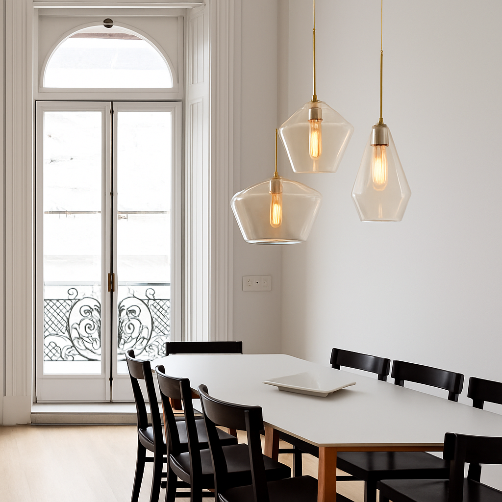 Design sospensione a LED in metallo e vetro di forme multiple