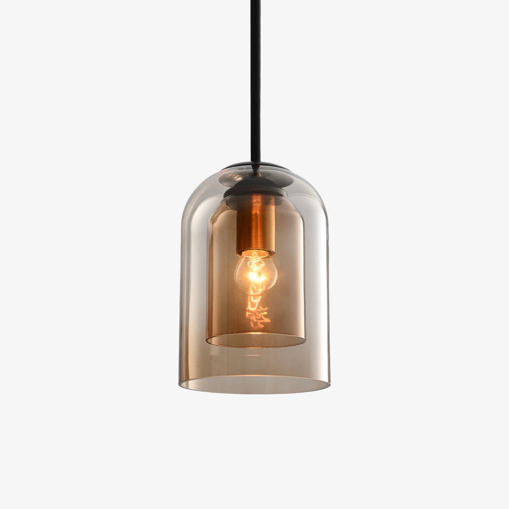 Sospensione design tubo arrotondato doppio vetro fumé