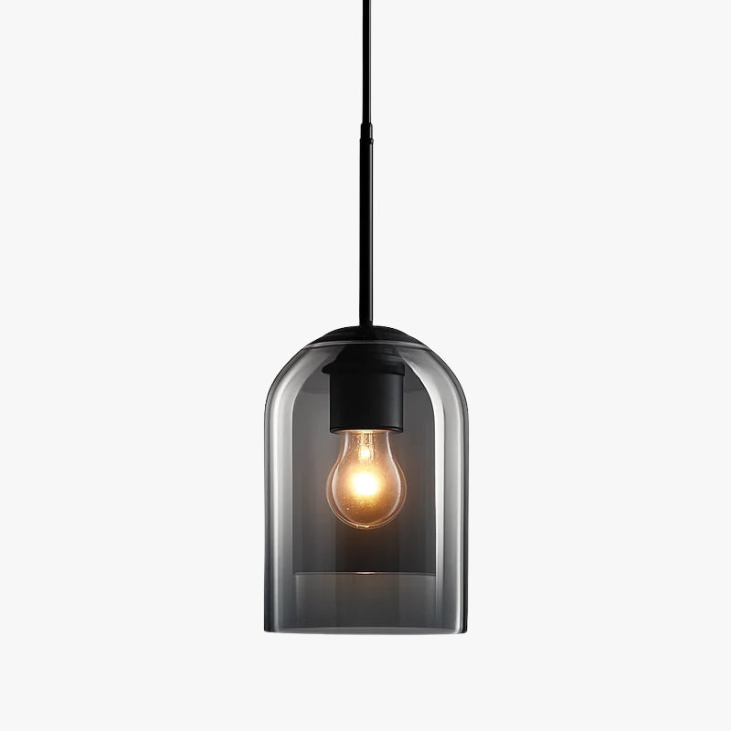 Sospensione design tubo arrotondato doppio vetro fumé
