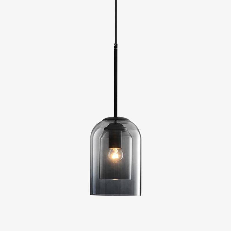 Sospensione design tubo arrotondato doppio vetro fumé