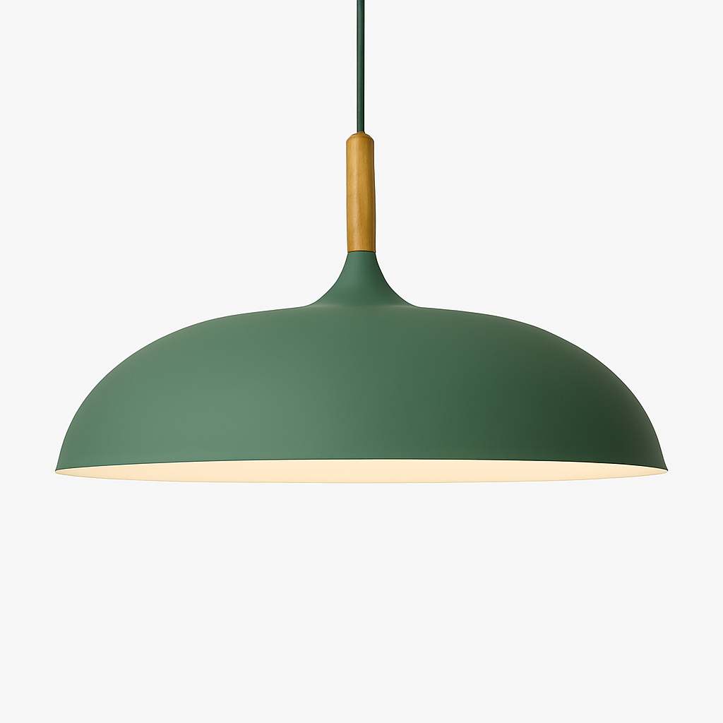 Sospensione in alluminio colorato e stelo in legno