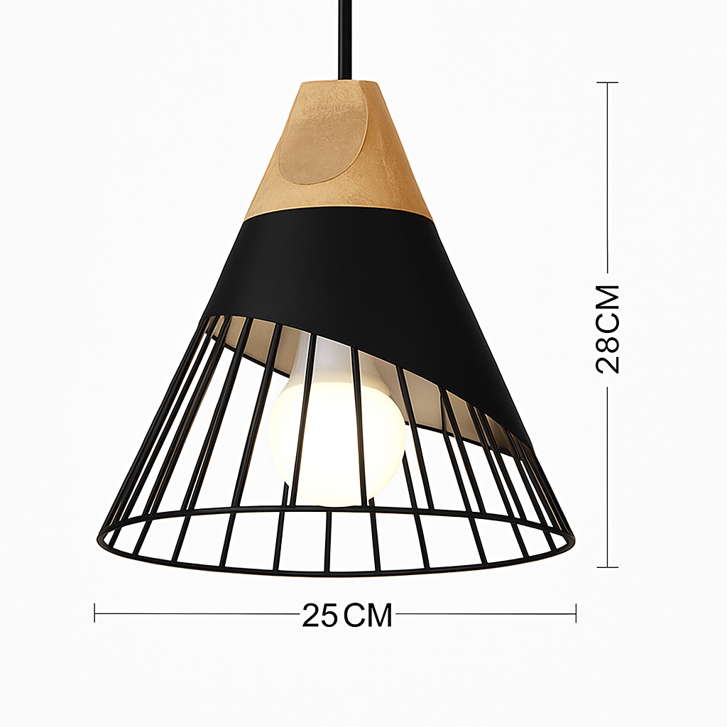 Sospensione in metallo colorato e legno di forme diverse Nordic