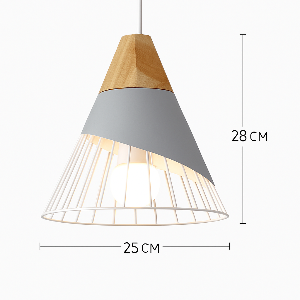 Sospensione in metallo colorato e legno di forme diverse Nordic