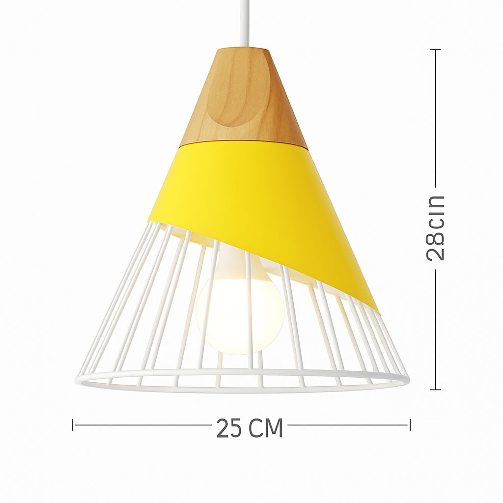 Sospensione in metallo colorato e legno di forme diverse Nordic