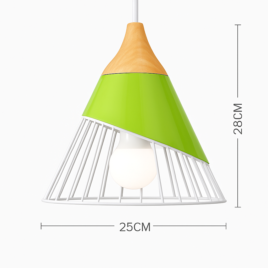 Sospensione in metallo colorato e legno di forme diverse Nordic