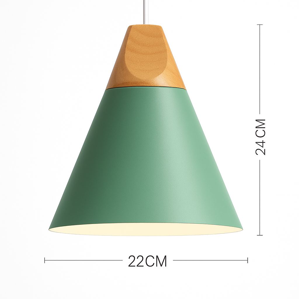 Sospensione in metallo colorato e legno di forme diverse Nordic