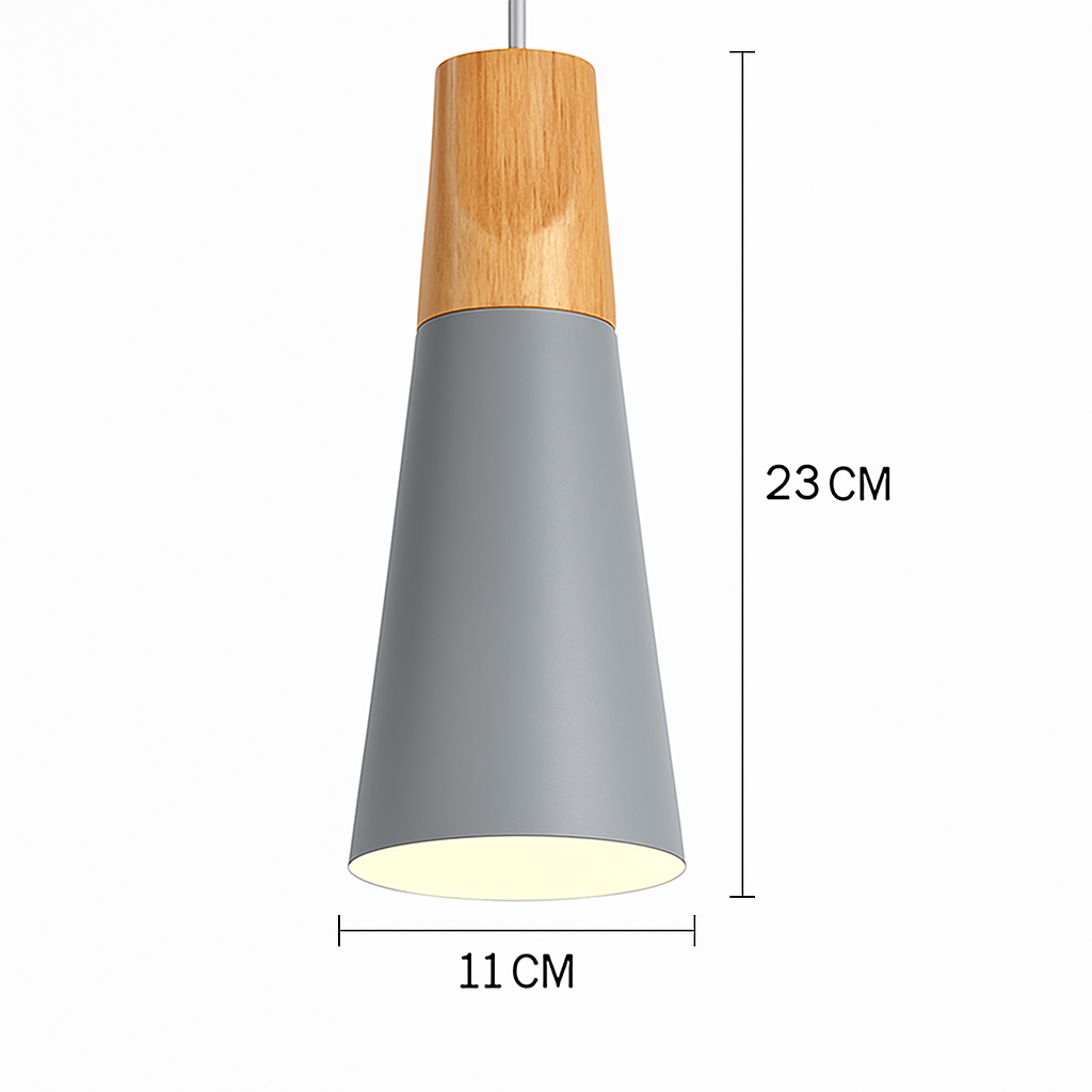 Sospensione in metallo colorato e legno di forme diverse Nordic