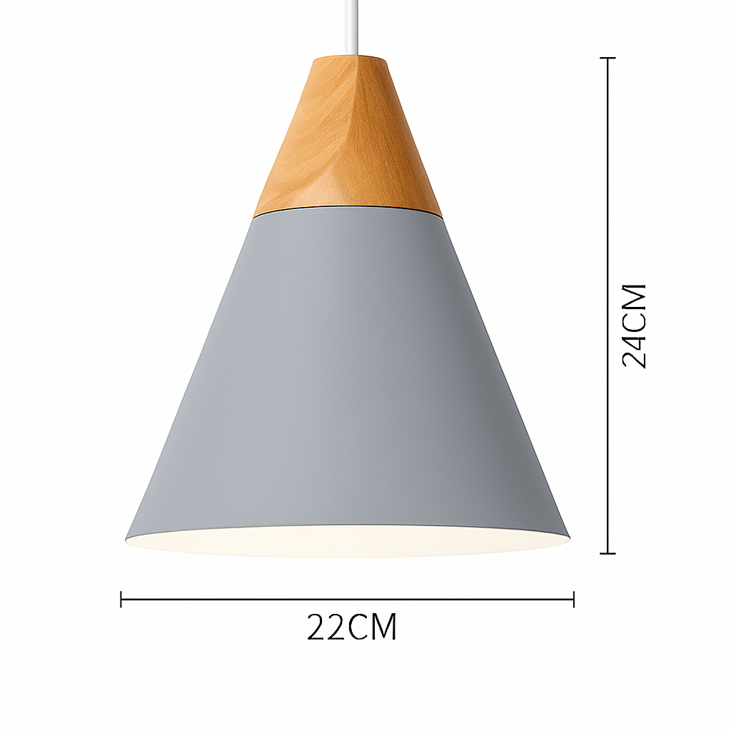 Sospensione in metallo colorato e legno di forme diverse Nordic