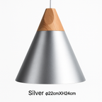 Sospensione LED in legno e alluminio a forma di cono