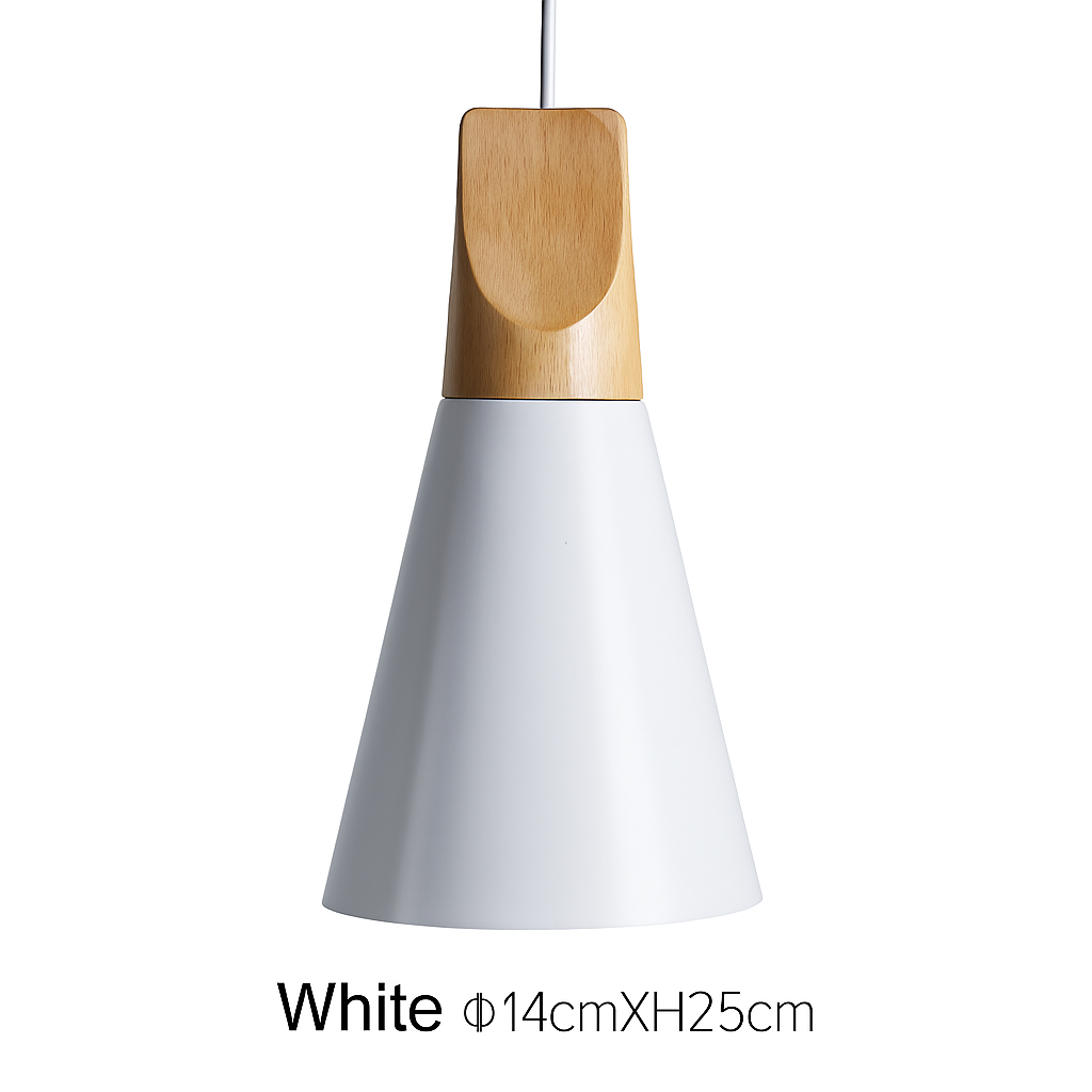 Sospensione LED in legno e alluminio a forma di cono