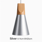 Sospensione LED in legno e alluminio a forma di cono