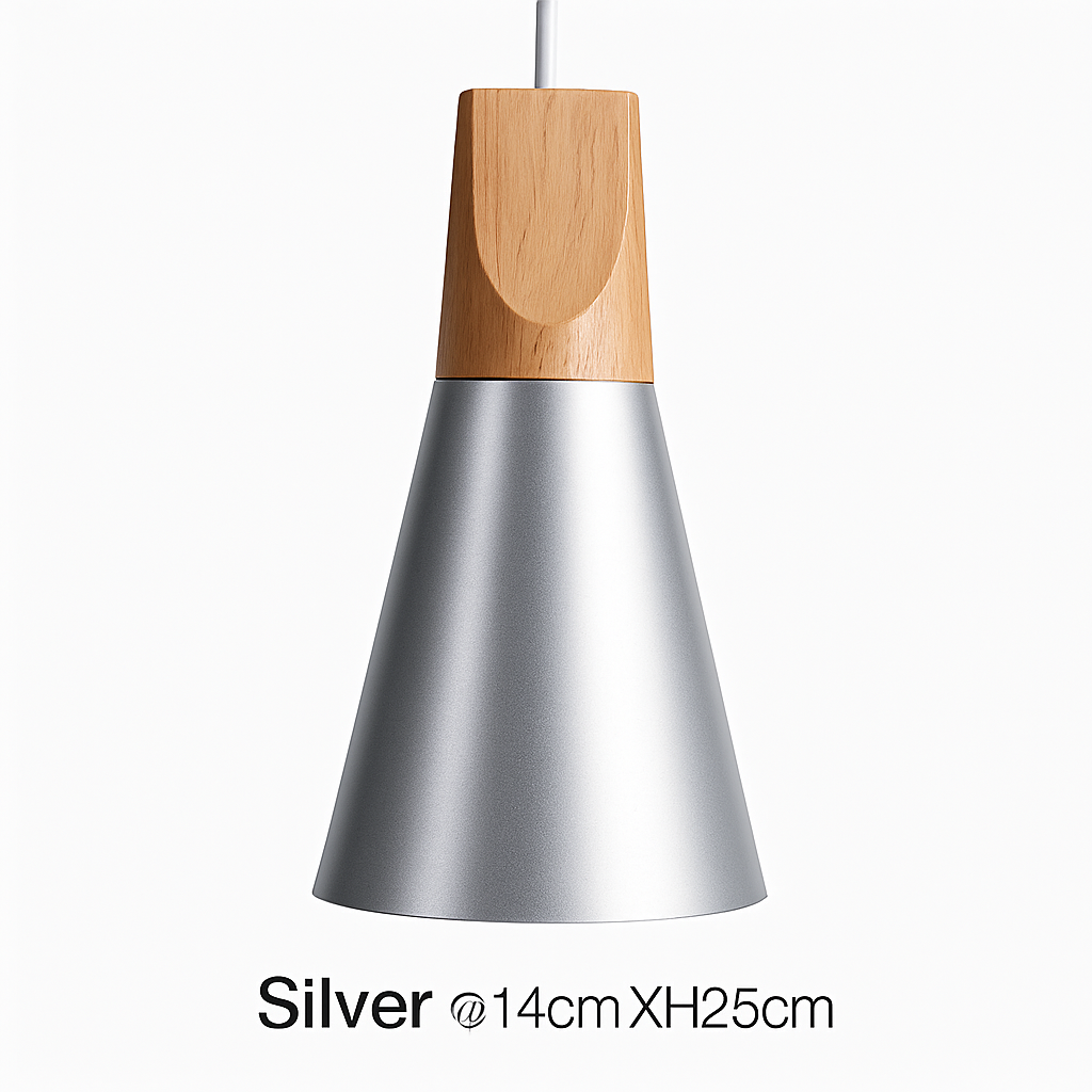 Sospensione LED in legno e alluminio a forma di cono