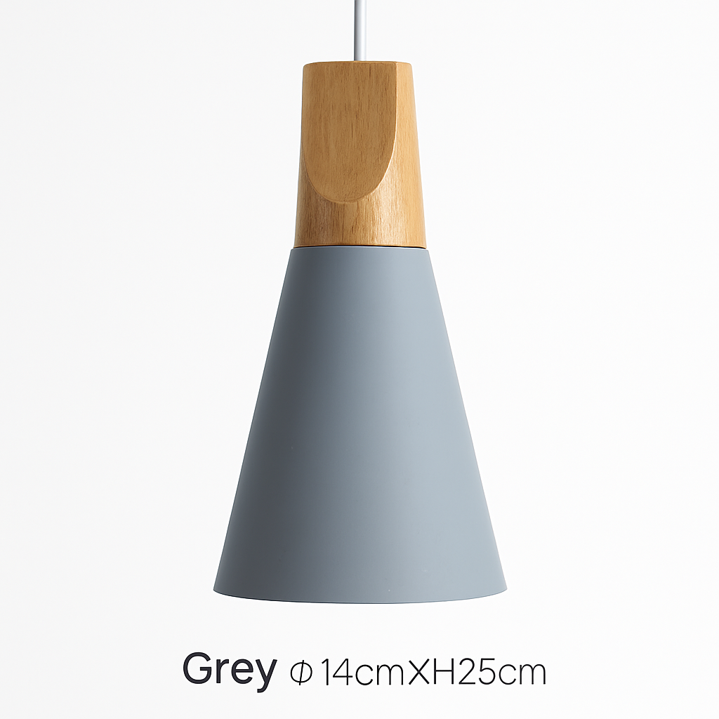 Sospensione LED in legno e alluminio a forma di cono