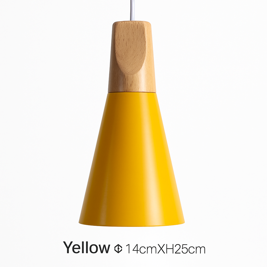 Sospensione LED in legno e alluminio a forma di cono