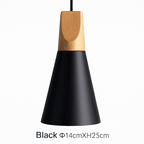 Sospensione LED in legno e alluminio a forma di cono