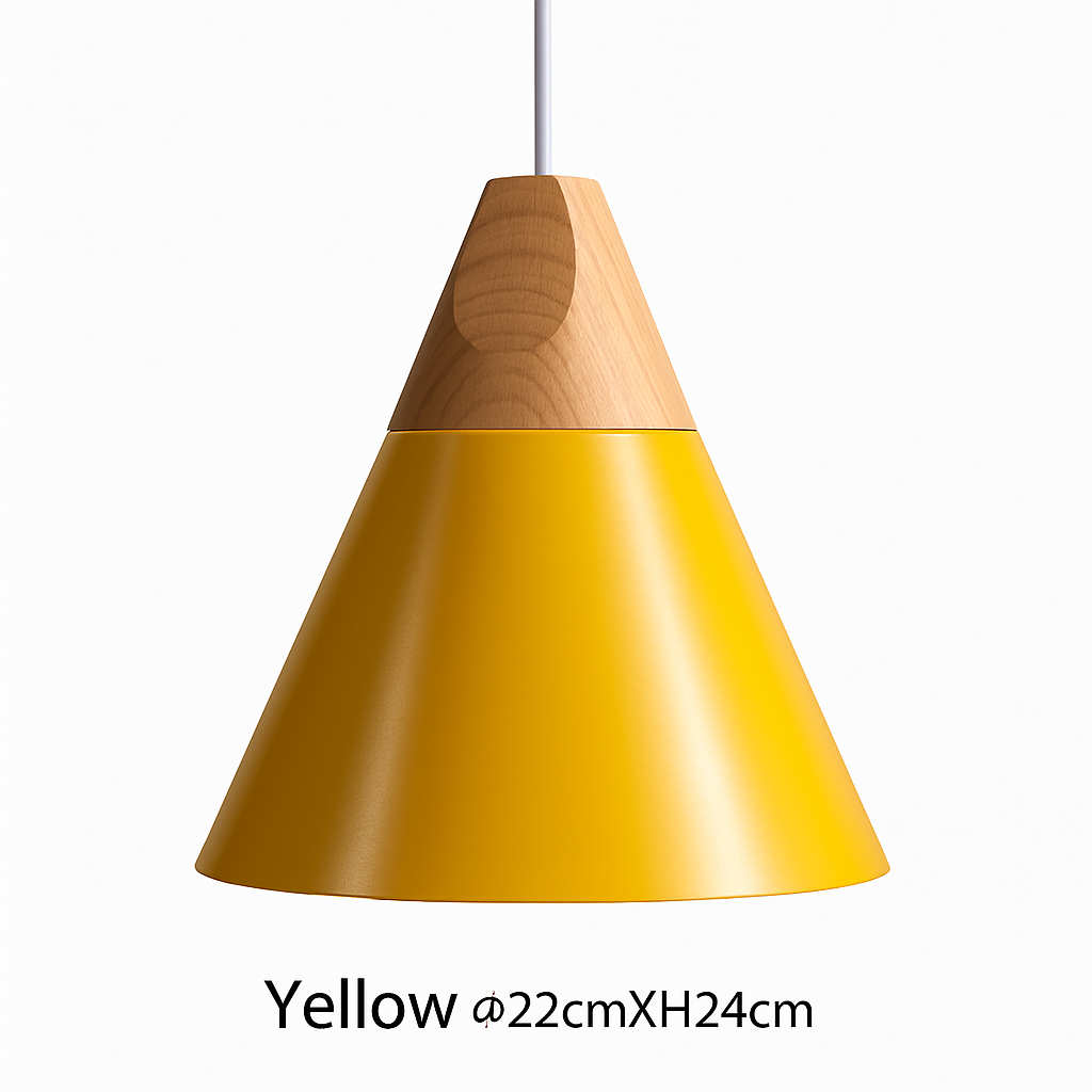 Sospensione LED in legno e alluminio a forma di cono