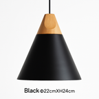Sospensione LED in legno e alluminio a forma di cono