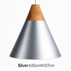 Sospensione LED in legno e alluminio a forma di cono