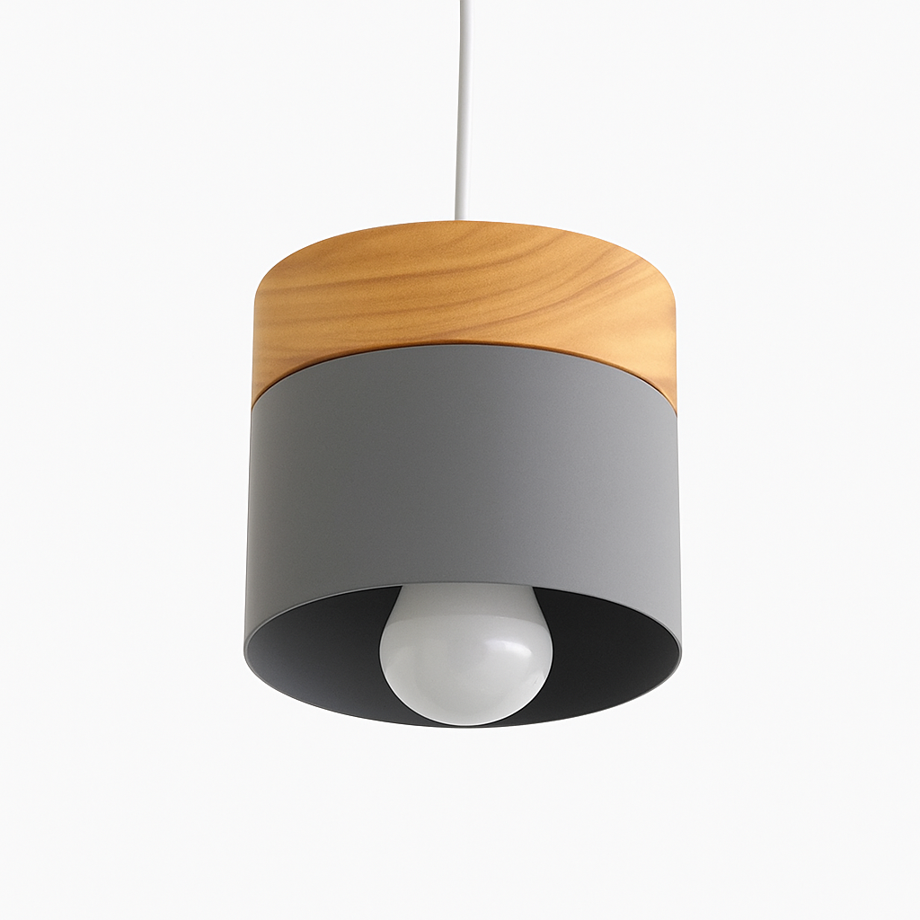Sospensione LED cilindrica in metallo e legno Moderno