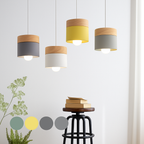 Sospensione LED cilindrica in metallo e legno Moderno