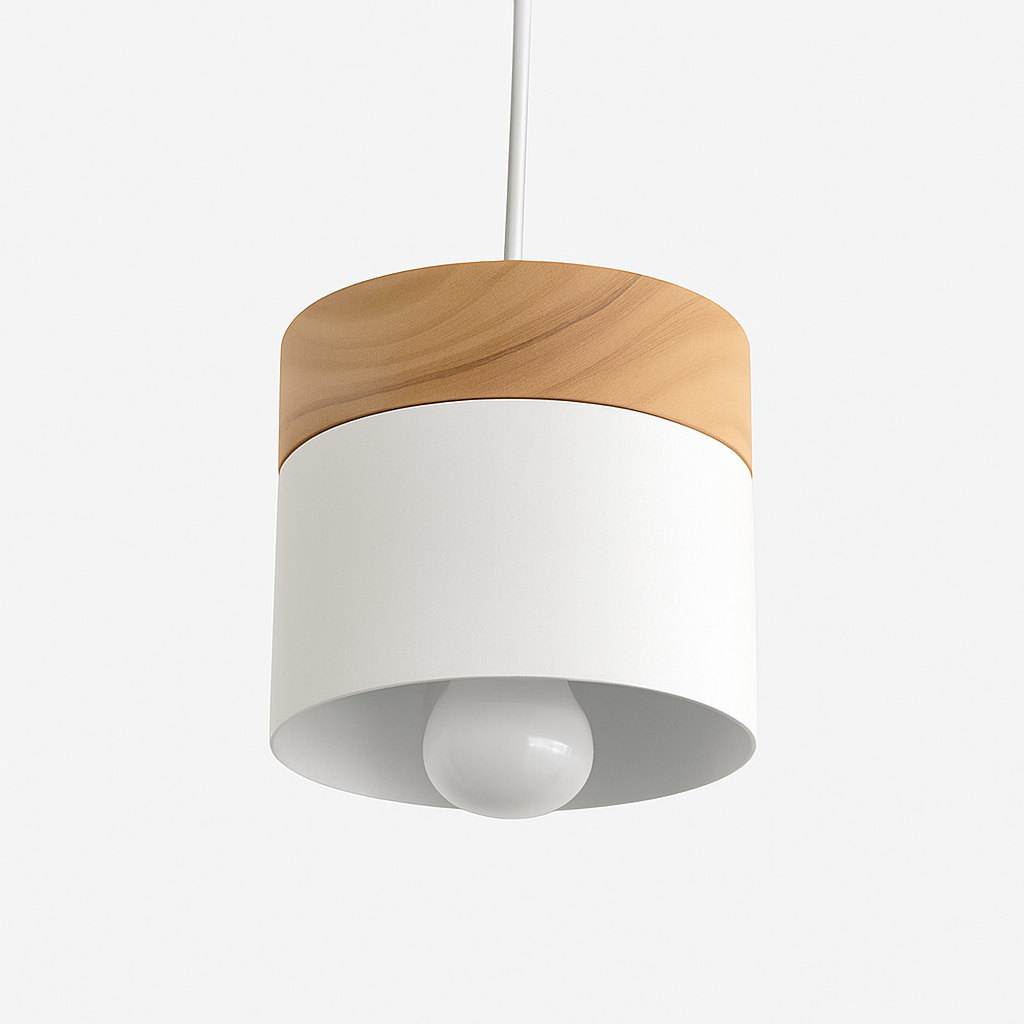 Sospensione LED cilindrica in metallo e legno Moderno