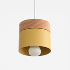 Sospensione LED cilindrica in metallo e legno Moderno