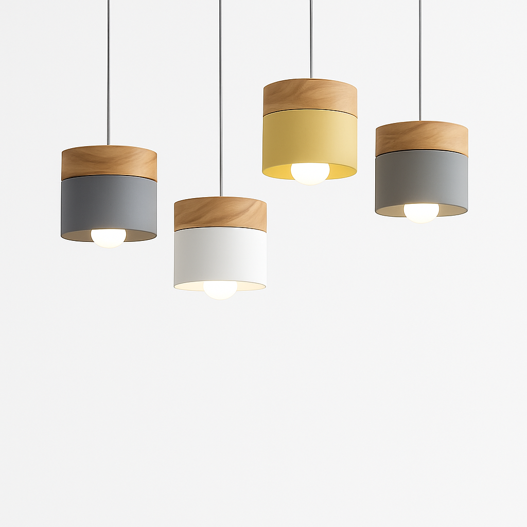Sospensione LED cilindrica in metallo e legno Moderno