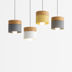 Sospensione LED cilindrica in metallo e legno Moderno