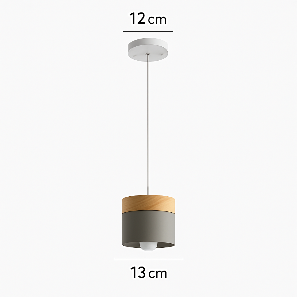 Sospensione LED cilindrica in metallo e legno Moderno