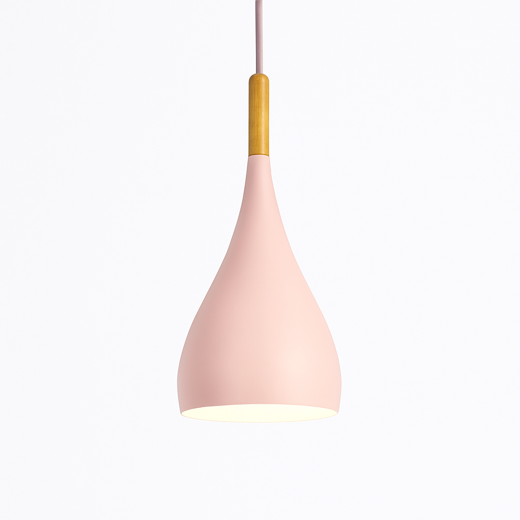 Sospensione LED in metallo colorato e bastone in legno Nordic