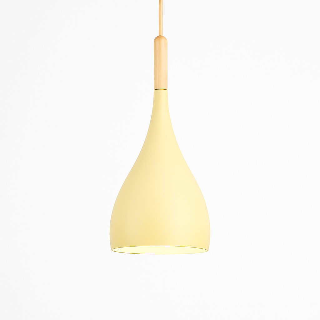 Sospensione LED in metallo colorato e bastone in legno Nordic