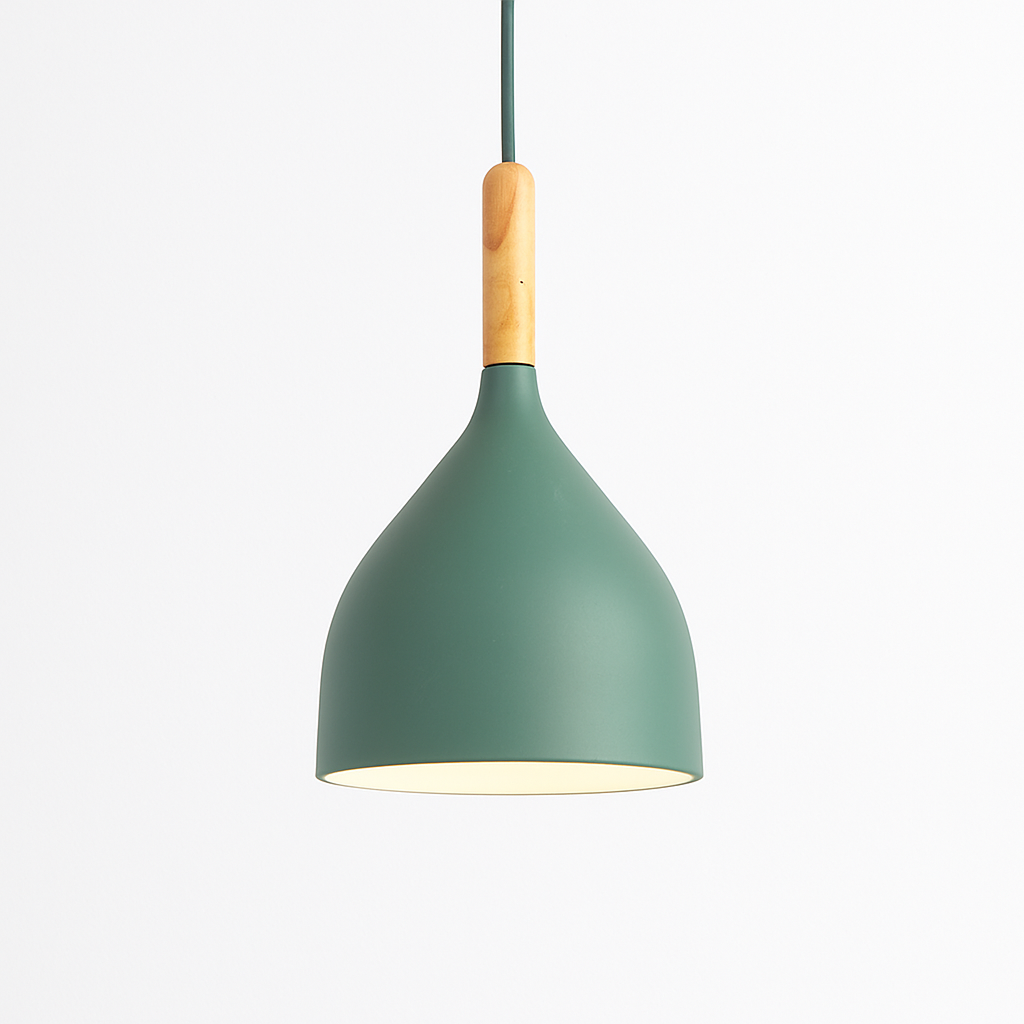 Sospensione LED in metallo colorato e bastone in legno Nordic