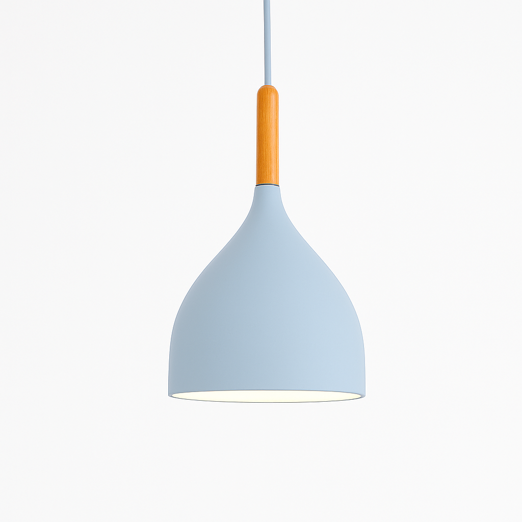 Sospensione LED in metallo colorato e bastone in legno Nordic