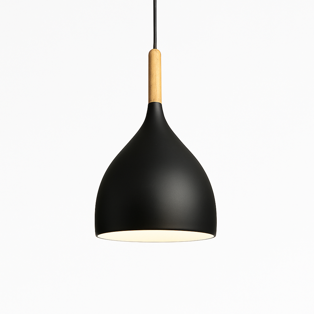 Sospensione LED in metallo colorato e bastone in legno Nordic