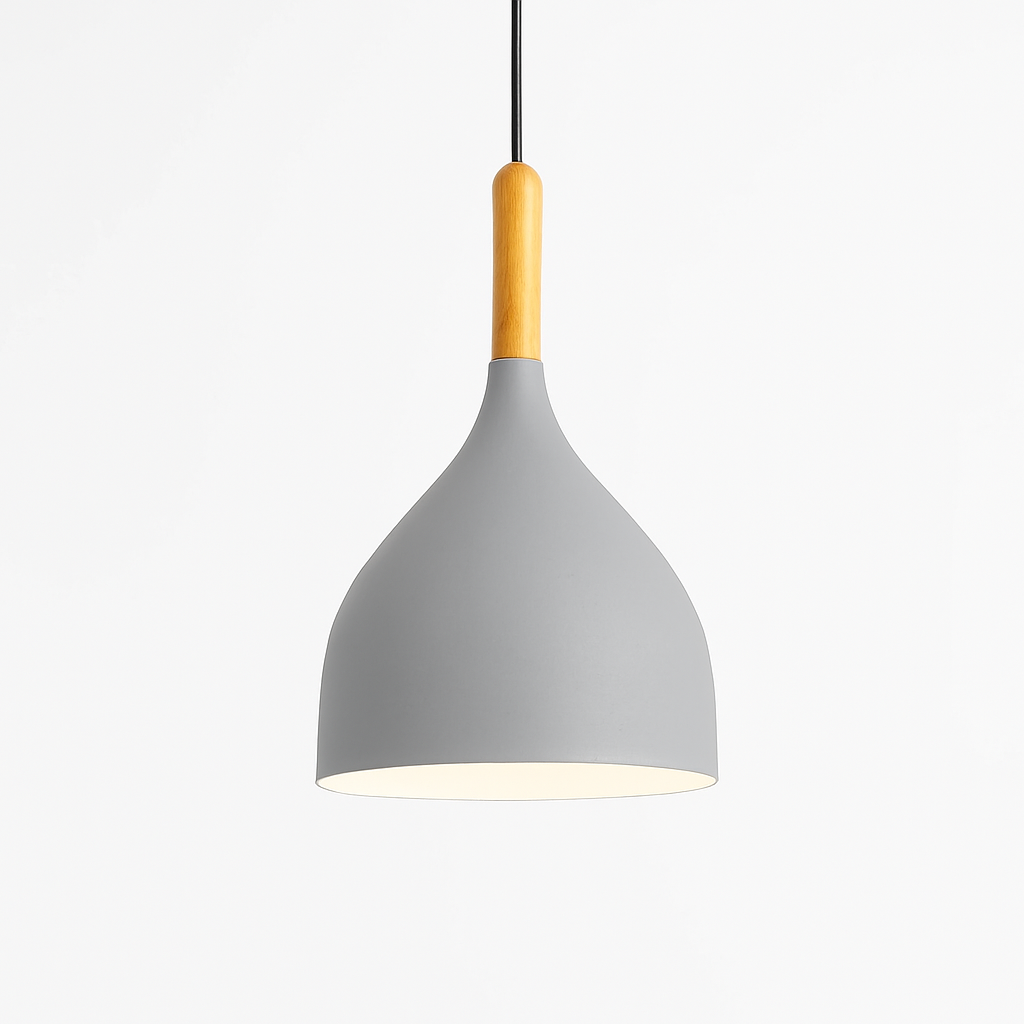 Sospensione LED in metallo colorato e bastone in legno Nordic