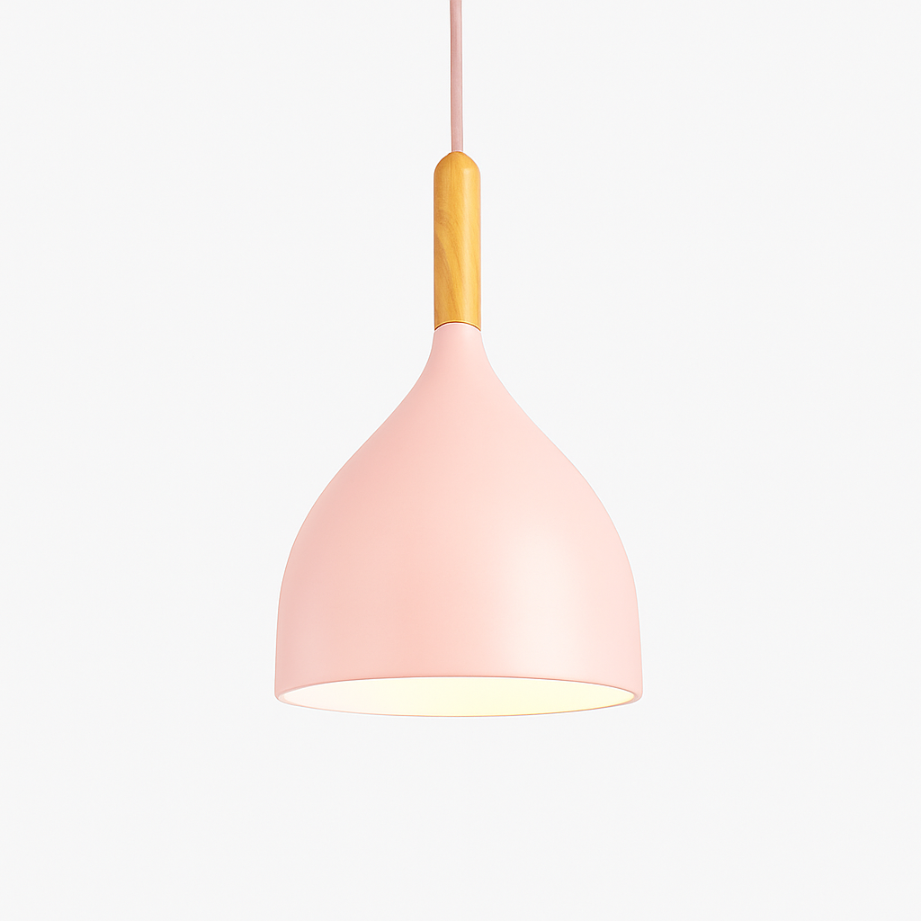 Sospensione LED in metallo colorato e bastone in legno Nordic