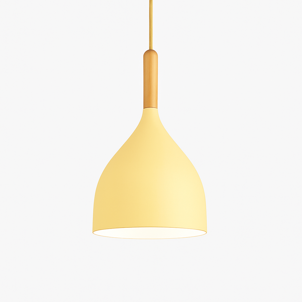 Sospensione LED in metallo colorato e bastone in legno Nordic