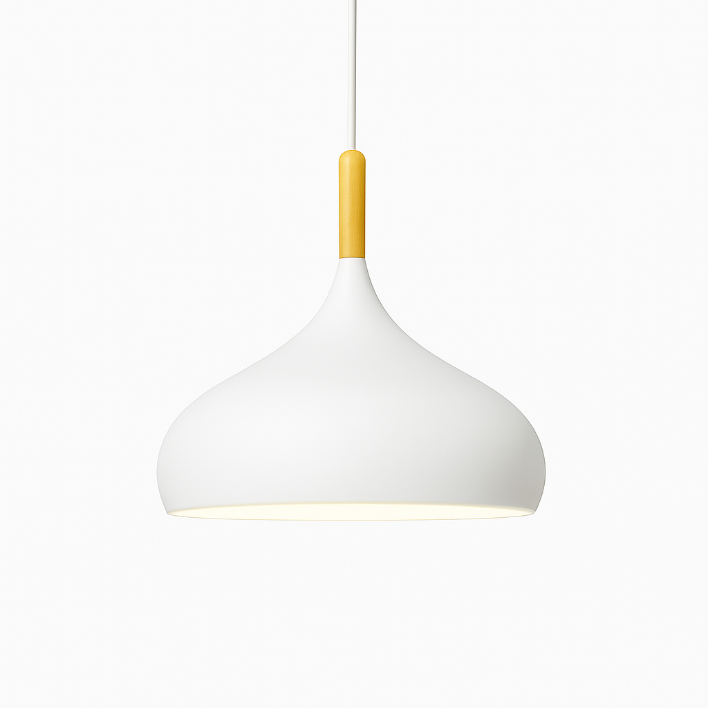 Sospensione LED in metallo colorato e bastone in legno Nordic