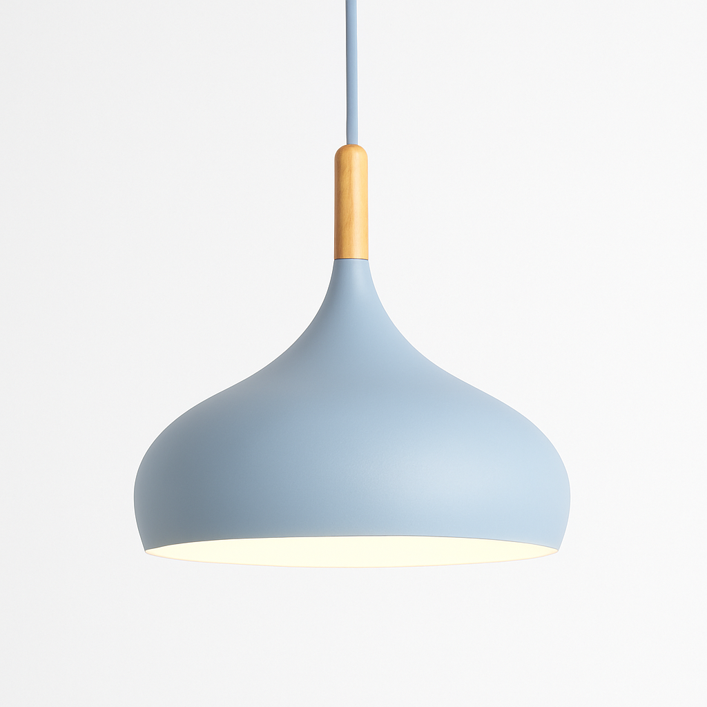 Sospensione LED in metallo colorato e bastone in legno Nordic