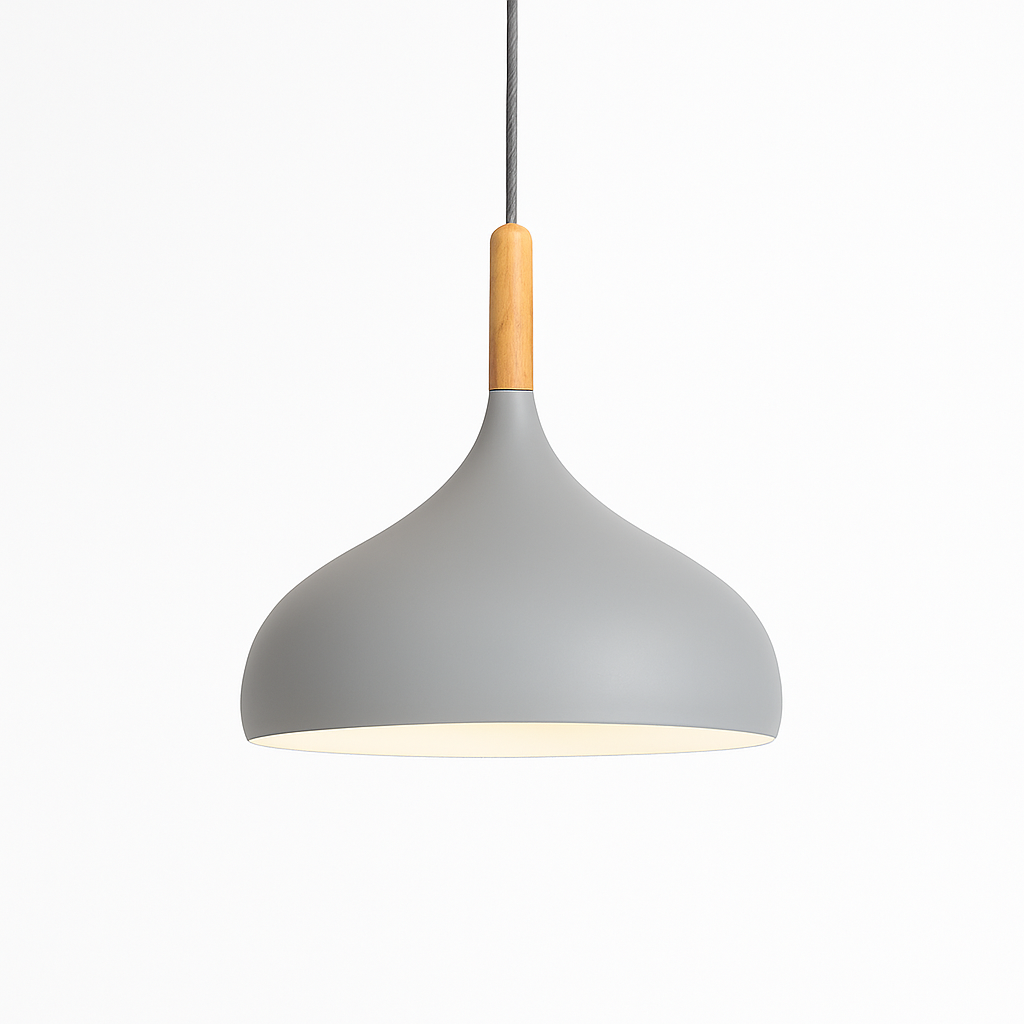 Sospensione LED in metallo colorato e bastone in legno Nordic